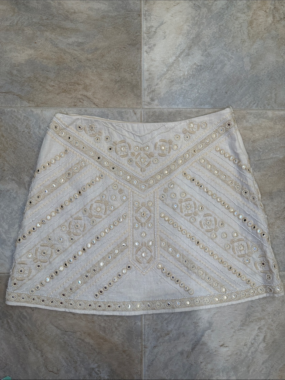 Zara Embellished Eyelet Mini Skirt in Cream